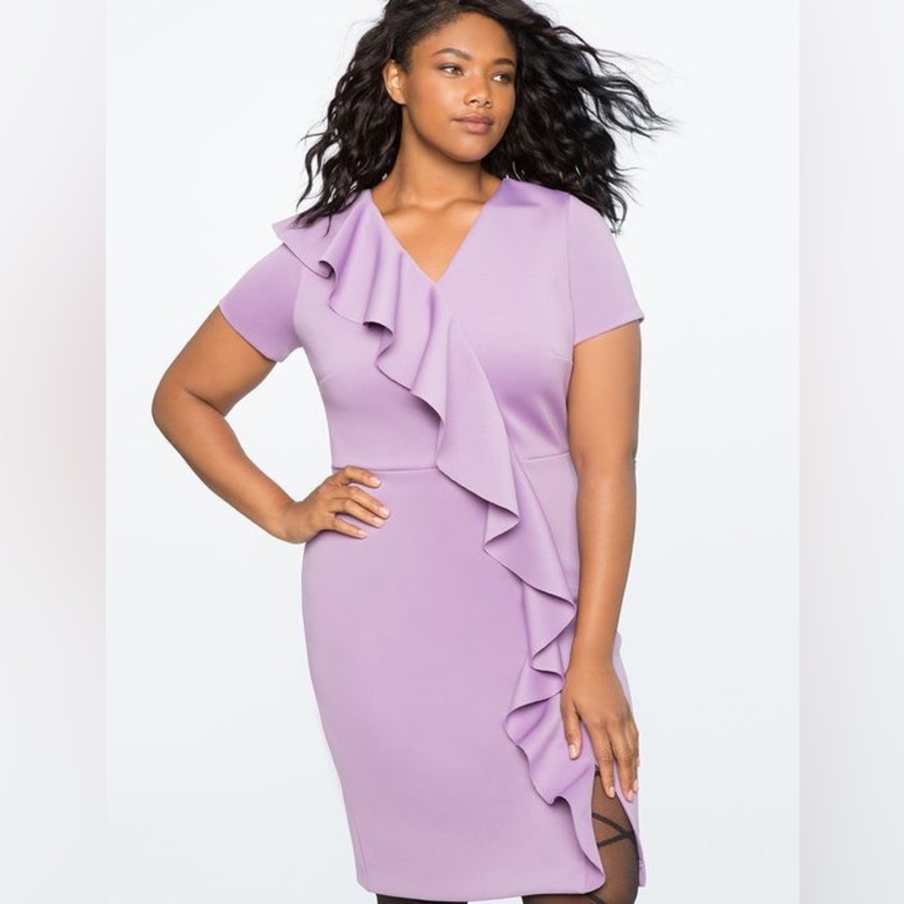 Eloquii Lavender Short Sleeve Dress With Front Ruffle Size 14 FLATTERING FIT!